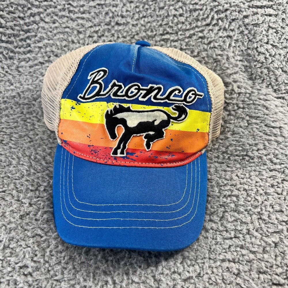 Ford Bronco Snapback Hat Cap Blue Mesh Back Logo Striped Colorful Promo Adult